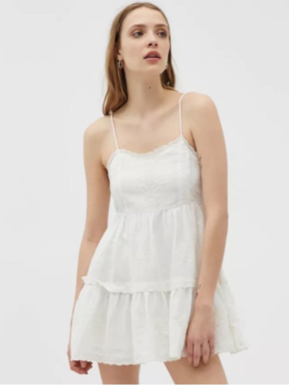 Urban Outfitters Hanna Embroidered babydoll dress white sundress size L